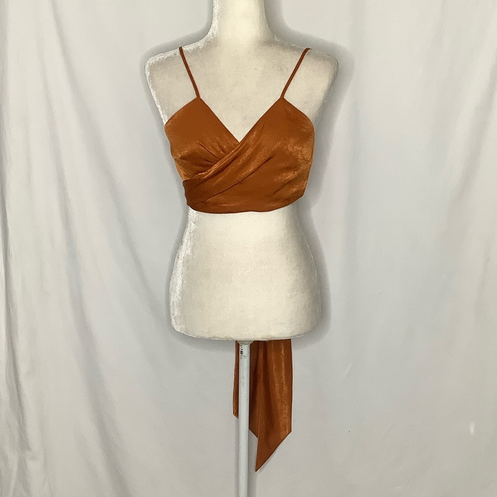 Satin Rust Orange Wrap Crop Top Size L
